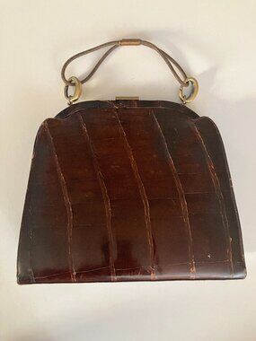 Vintage Crocodile Print Leather Handbag with Modern Custom Handle - As Is